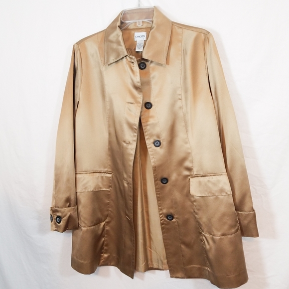 Golden SILK metallic Chicos dress jacket over coat - Picture 3 of 8
